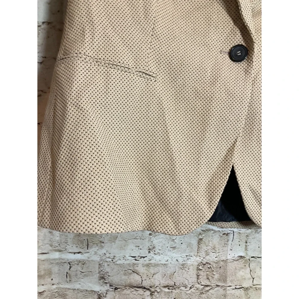 ZARA Zara Perforated Embroidery Blazer 14 Tan with Black‎ Speckles One Button